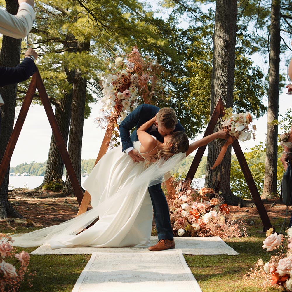 Muskoka Wedding First Kiss